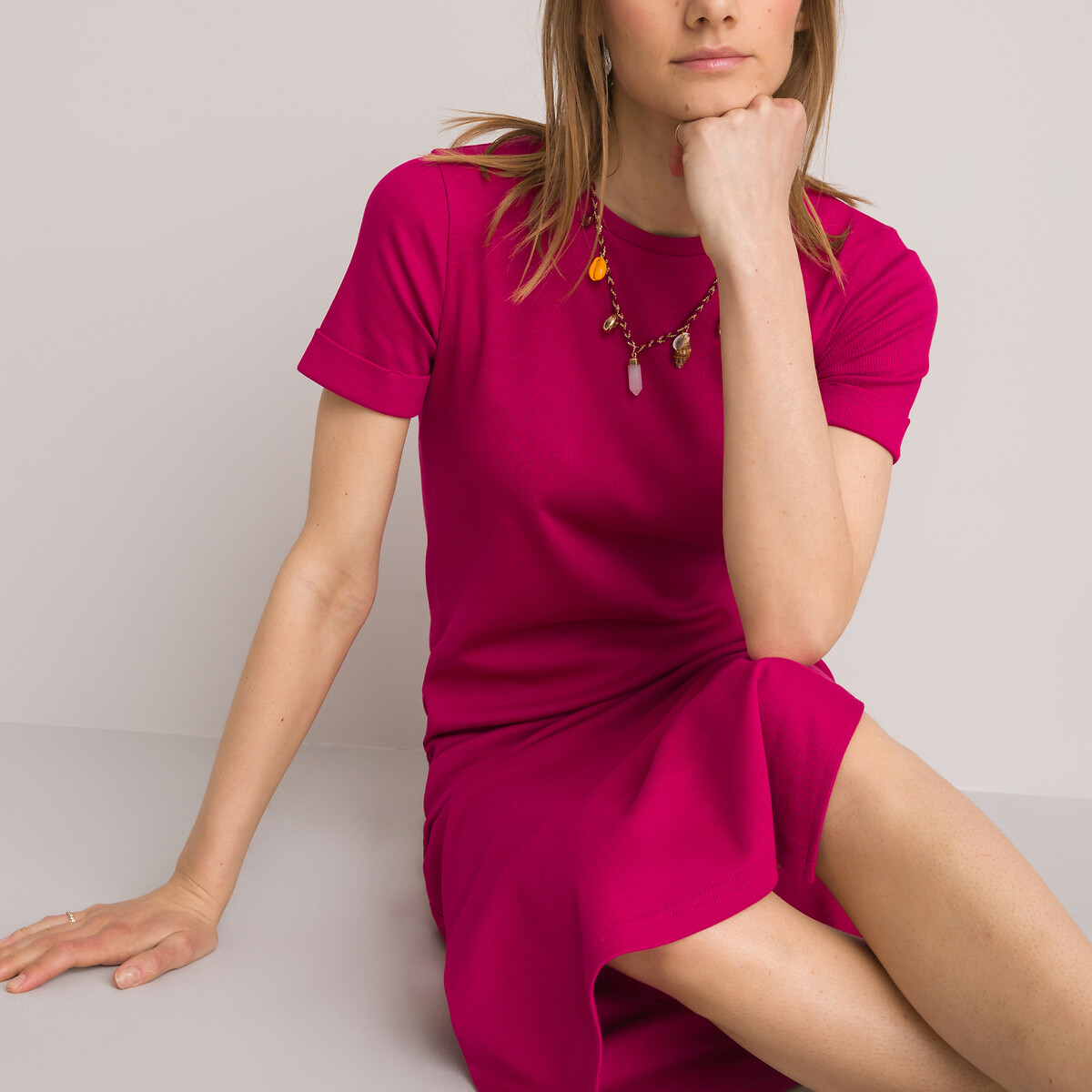Платье-футболка LA REDOUTE COLLECTIONS Длинное Короткие рукава Биохлопок XL красный, размер XL - фото 3