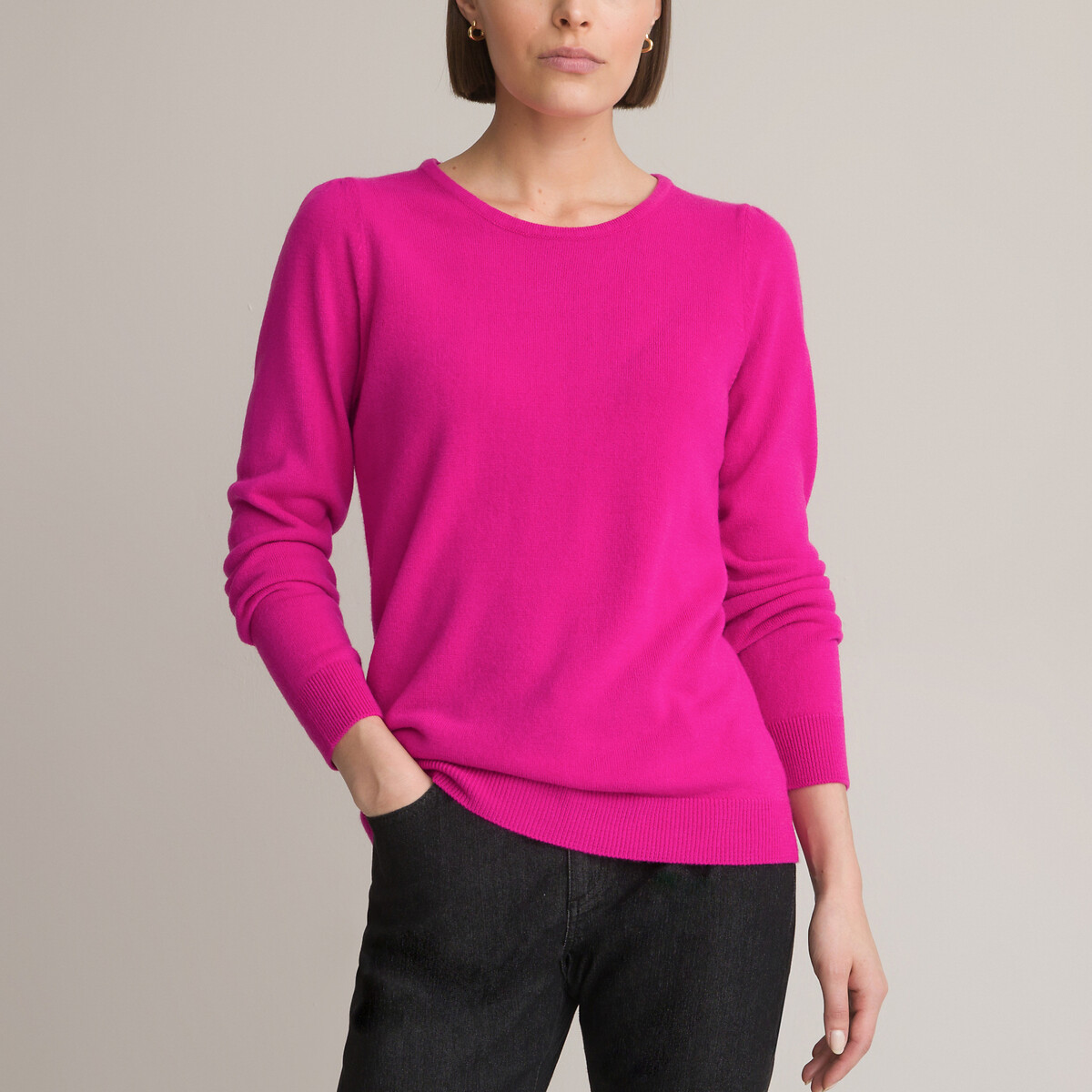 Пуловер с круглым вырезом из тонкого трикотажа 46/48 (FR) - 52/54 (RUS) розовый пуловер с тунисским вырезом из тонкого трикотажа 42 44 fr 48 50 rus желтый