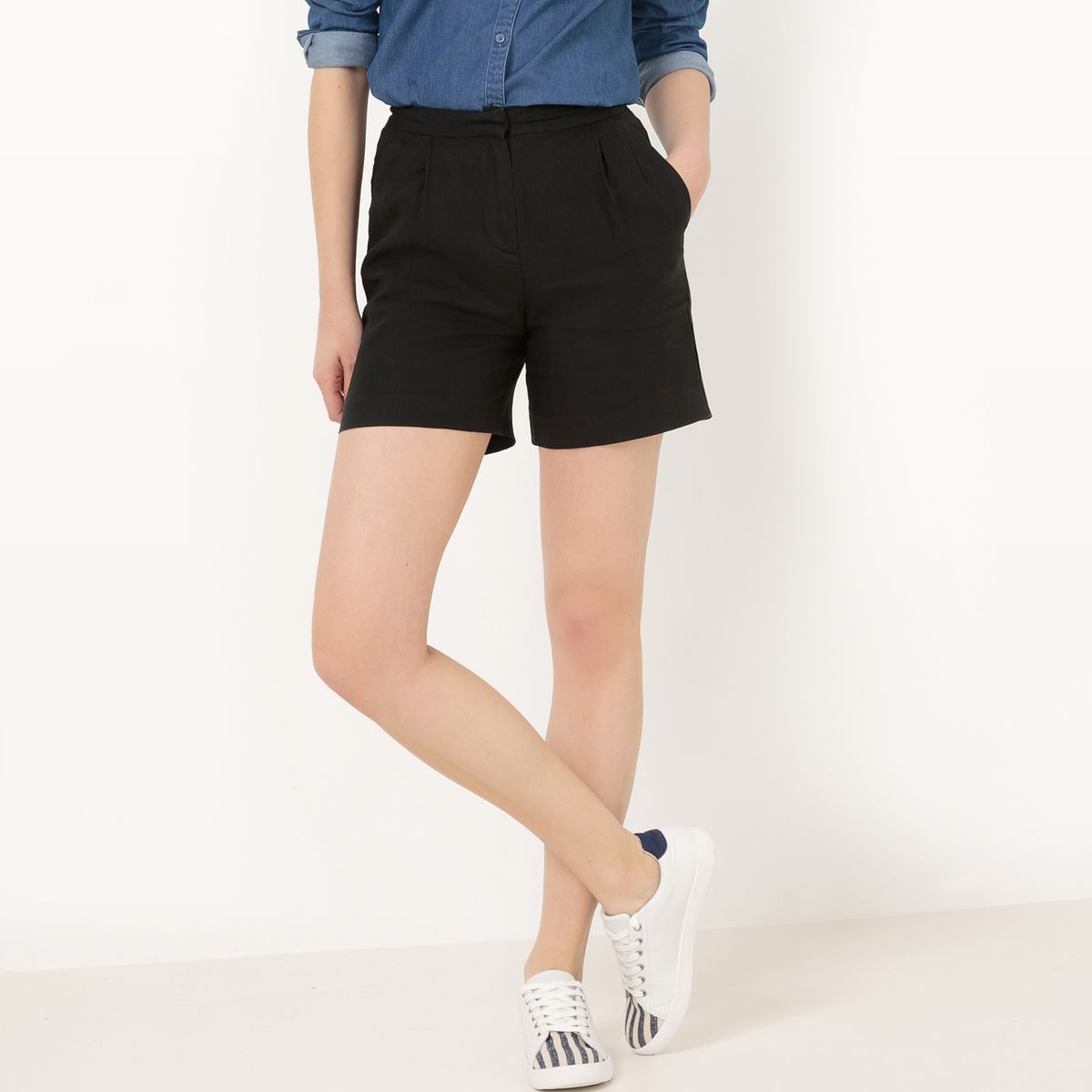 Short taille haute, pur lin