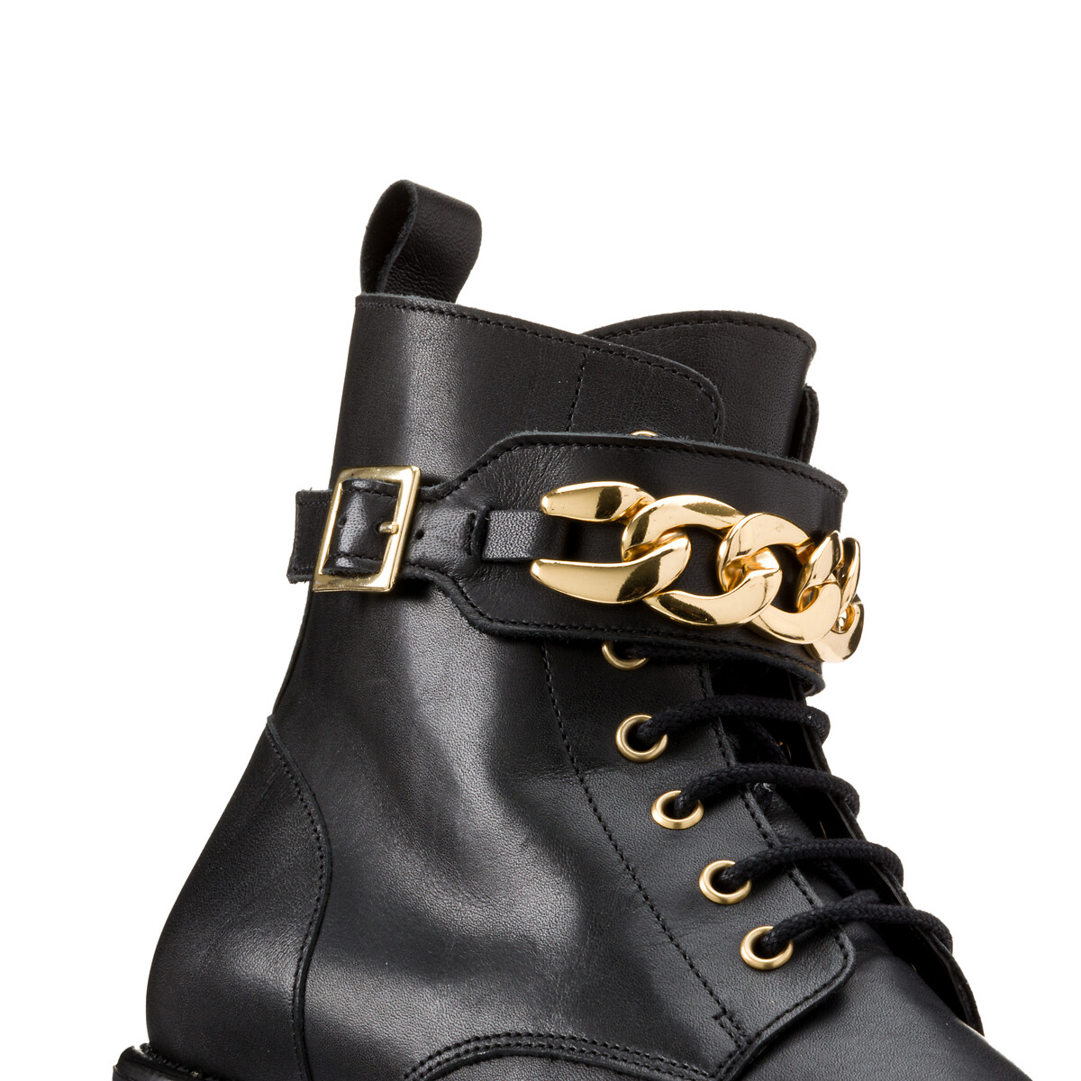 Ботинки LaRedoute Кожаные на плоском каблуке вставка в виде цепочки 38 черный, размер 38 - фото 4