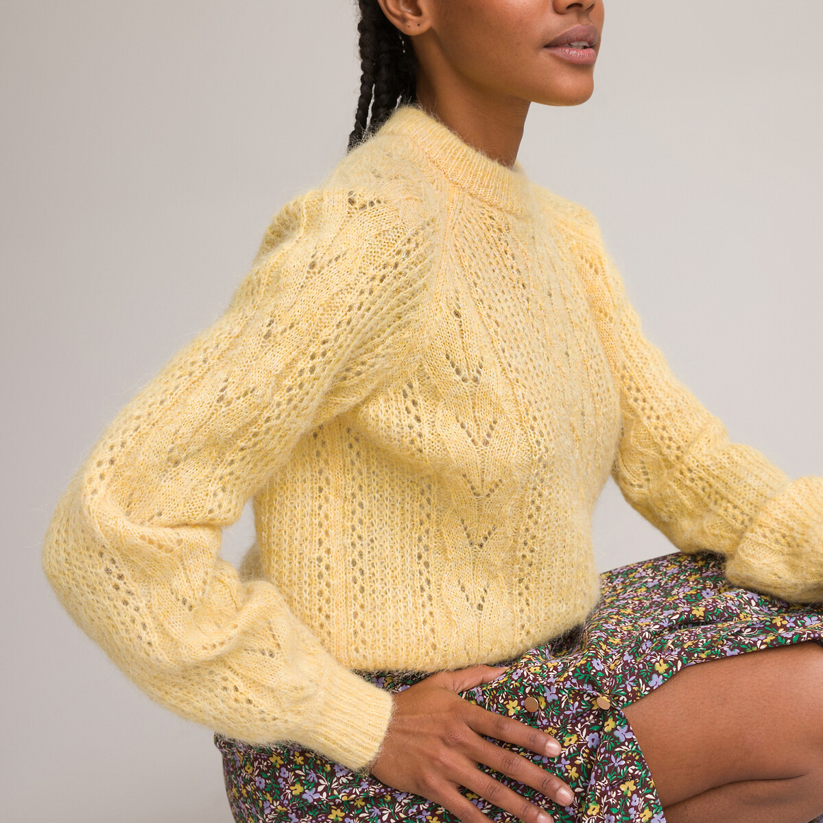 Пуловер С круглым вырезом из альпаки с косичками XL желтый
