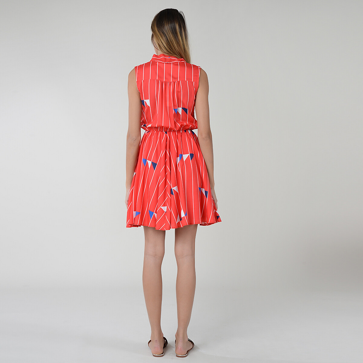 Платье LaRedoute Короткое в полоску и с принтом V-образный вырез M красный, размер M - фото 3