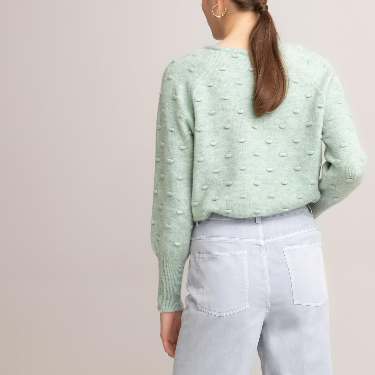 Пуловер LaRedoute С вырезом-лодочка с эффектом в горошек XL зеленый, размер XL - фото 4