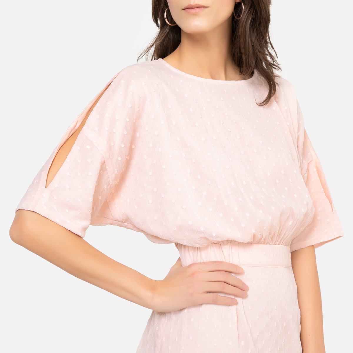 Платье La Redoute Струящееся с вышивкой гладью и рукавами до локтей 52 (FR) - 58 (RUS) розовый, размер 52 (FR) - 58 (RUS) Струящееся с вышивкой гладью и рукавами до локтей 52 (FR) - 58 (RUS) розовый - фото 3