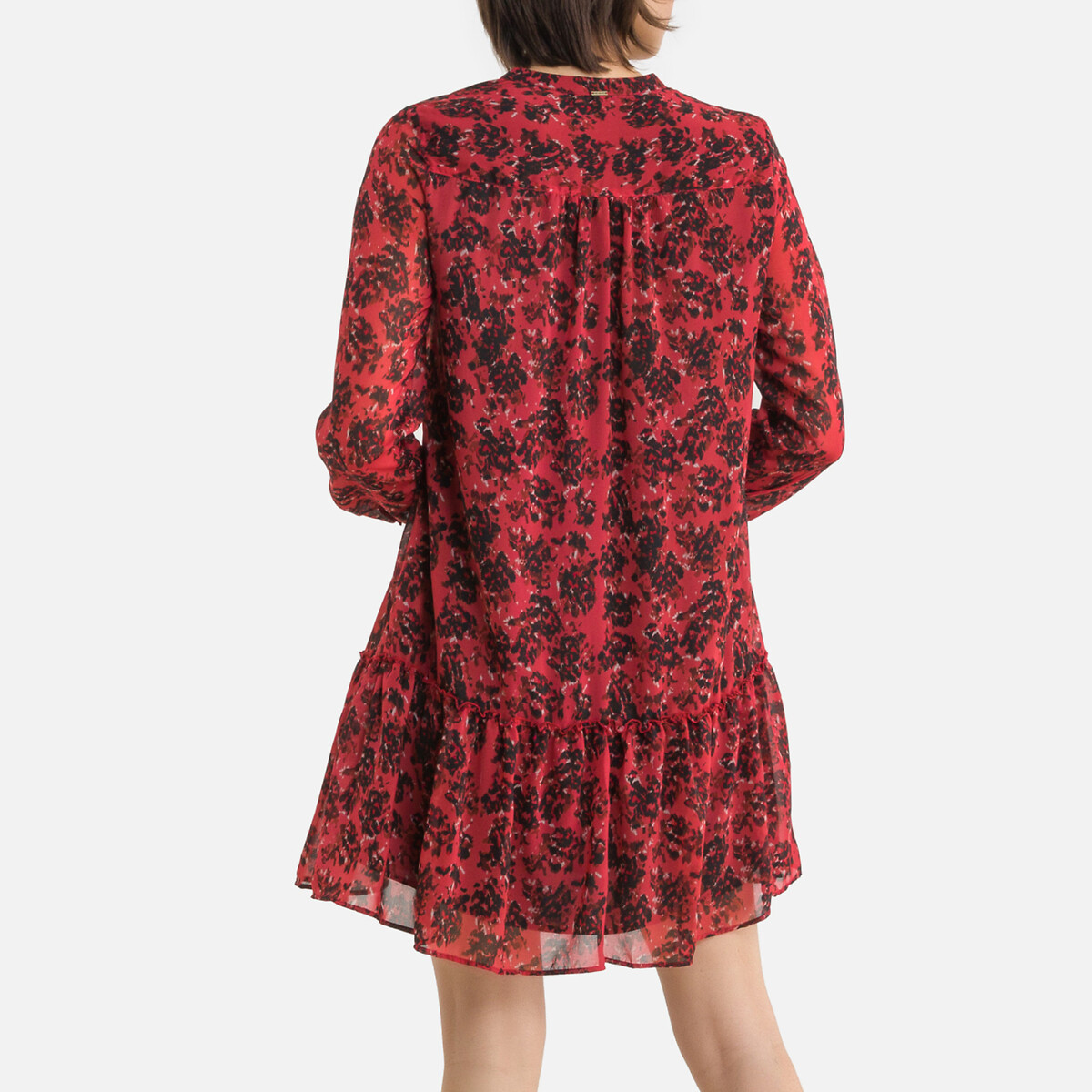 Платье IKKS Объемное укороченное из вуали с цветочным принтом 46 красный, размер 46 - фото 4