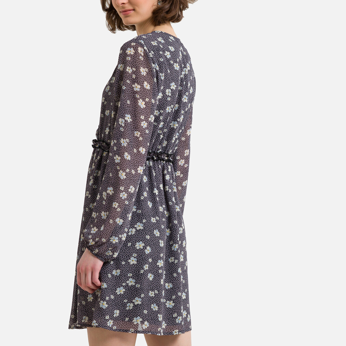 Платье ONLY Короткое с цветочным рисунком и V-образным вырезом XL синий, размер XL - фото 4