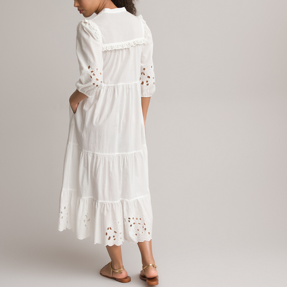 Платье-макси На пуговицах с вышивкой 40 белый LaRedoute, размер 40 - фото 4