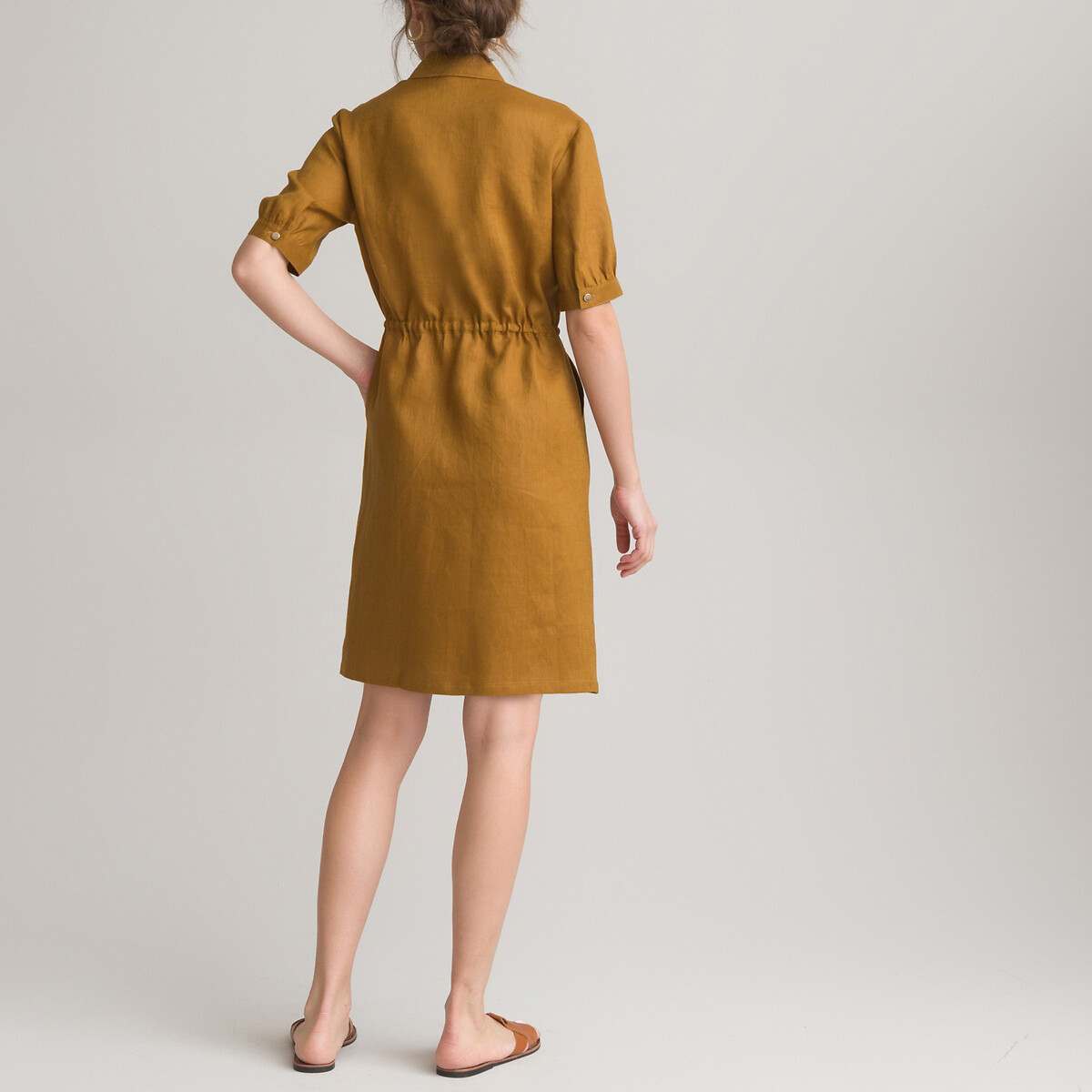 Платье-миди ANNE WEYBURN Прямое с короткими рукавами из льна 50 каштановый, размер 50 - фото 4