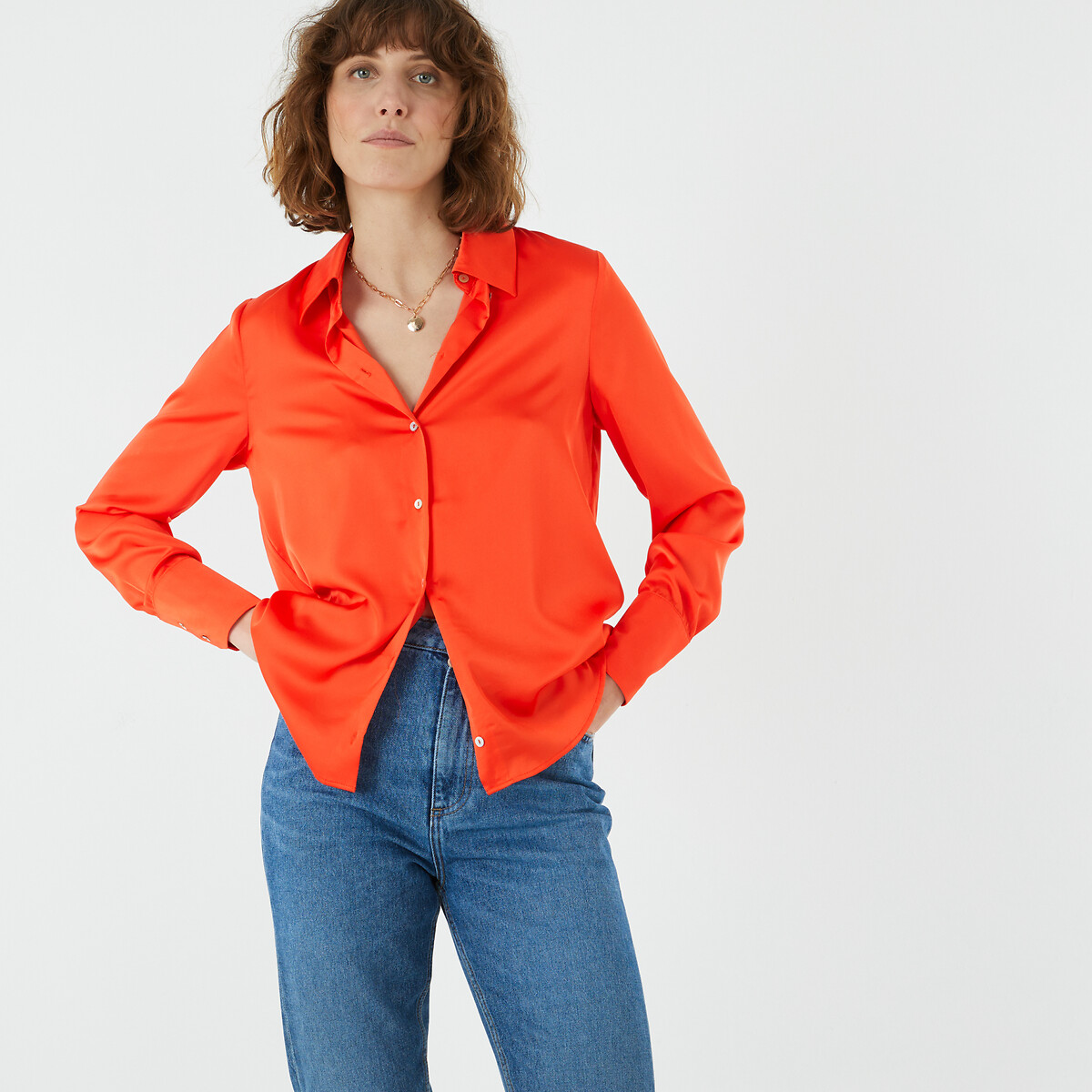 Рубашка с длинными рукавами  50 (FR) - 56 (RUS) оранжевый LaRedoute, размер 50 (FR) - 56 (RUS) Рубашка с длинными рукавами  50 (FR) - 56 (RUS) оранжевый - фото 5