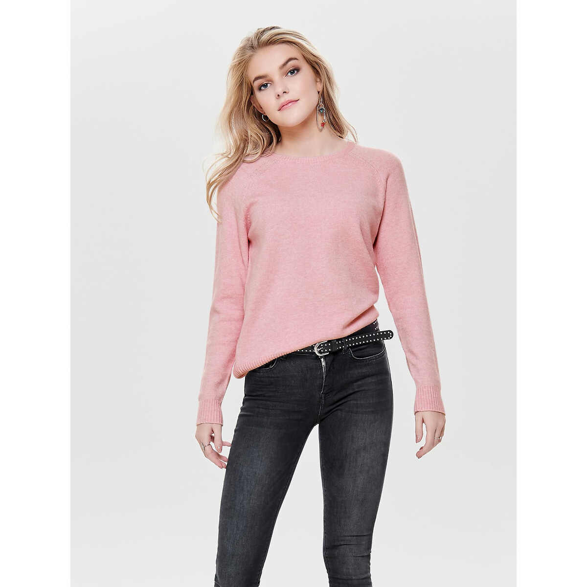 Пуловер с круглым вырезом из тонкого трикотажа XS розовый