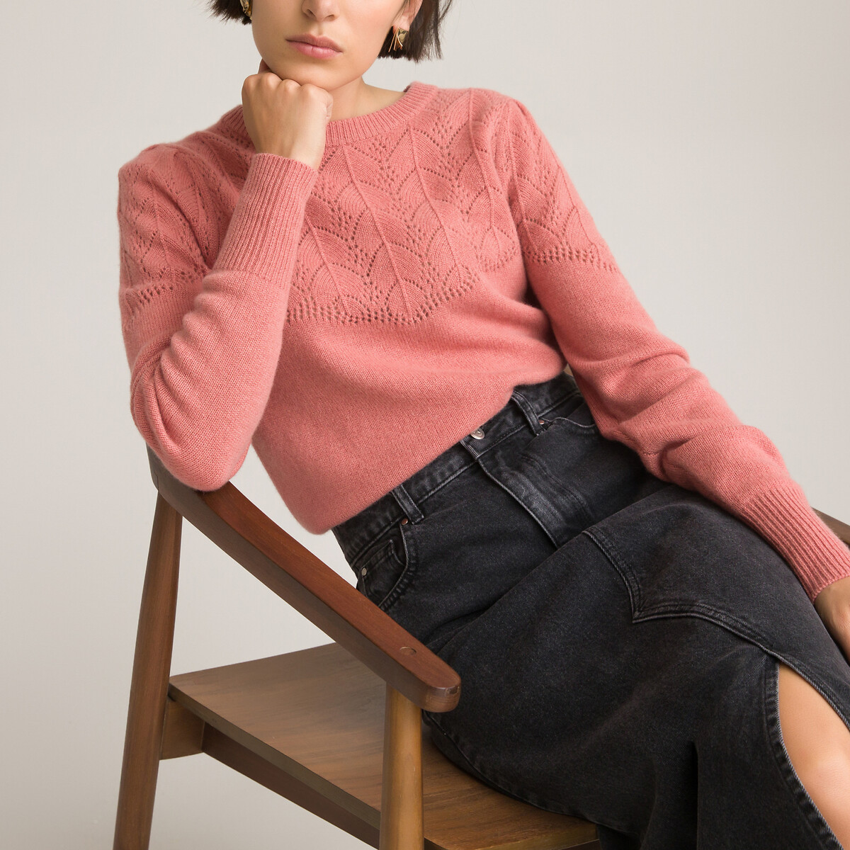 Пуловер LaRedoute Из кашемира с круглым вырезом из тонкого трикотажа L розовый, размер L - фото 1