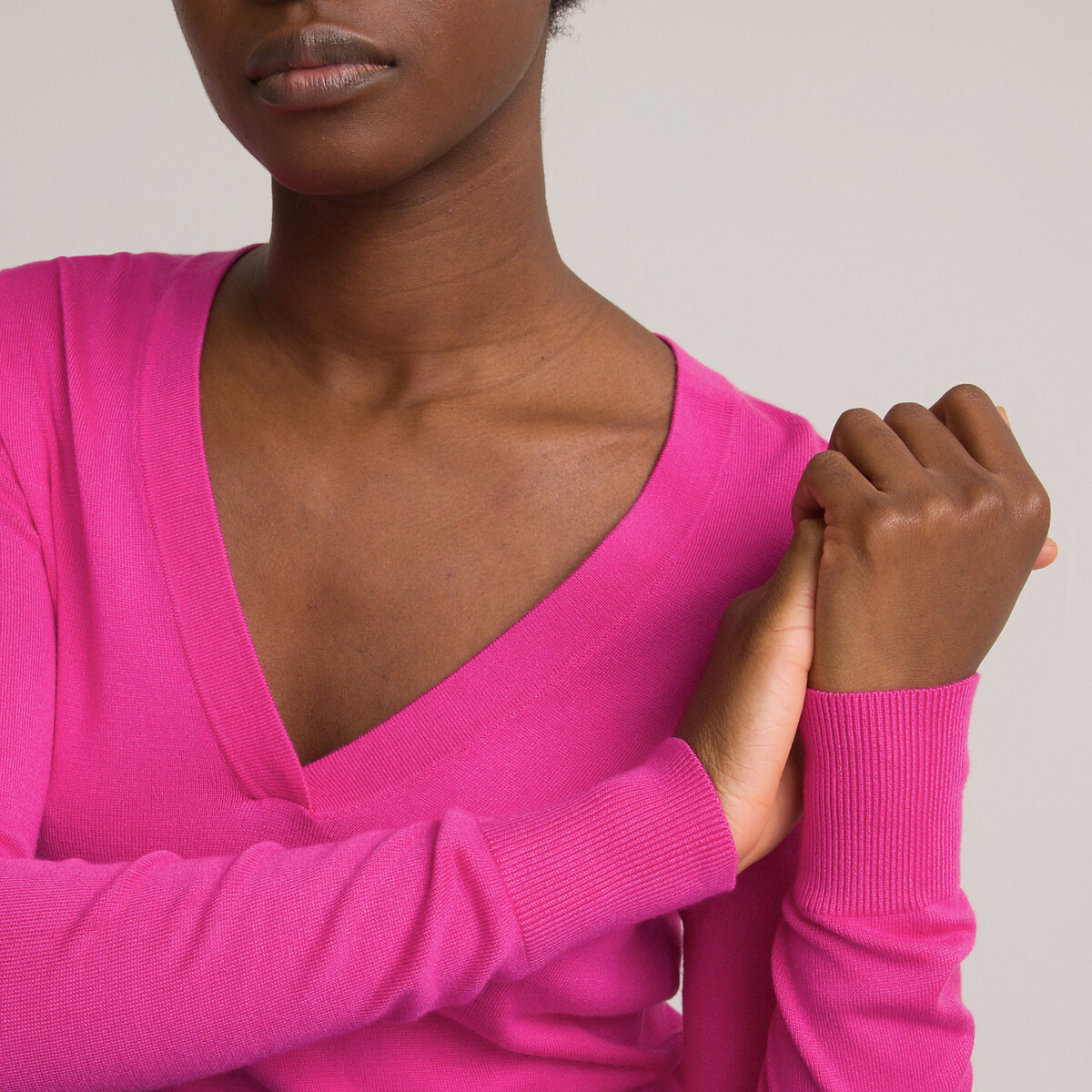 Пуловер С V-образным вырезом базовая модель M розовый LaRedoute, размер M - фото 3