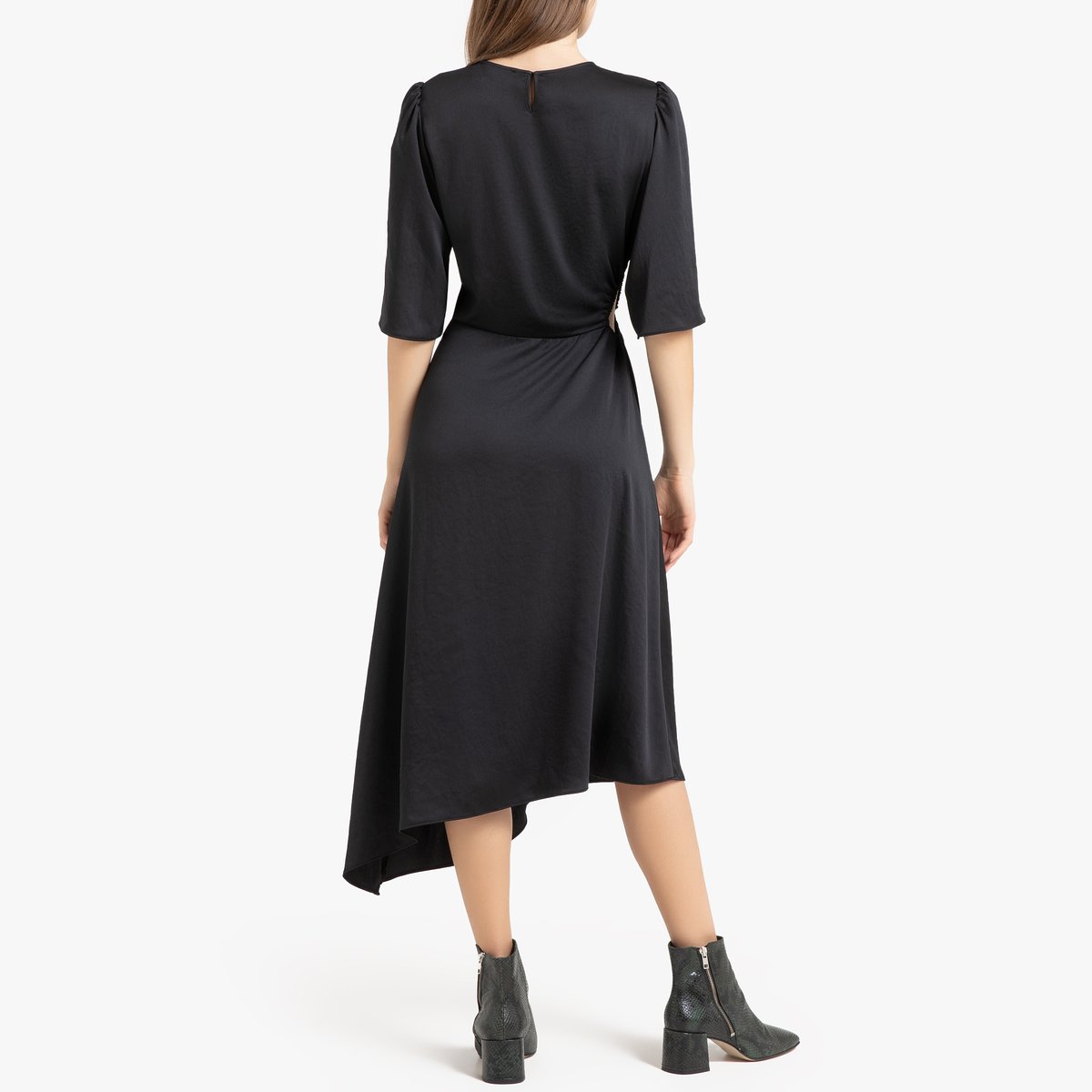 Платье-миди LaRedoute Атласное асимметричное NORA 2(M) черный, размер 2(M) Атласное асимметричное NORA 2(M) черный - фото 3