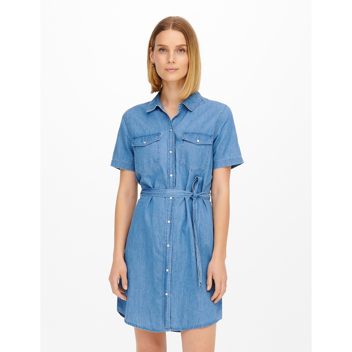 Платье-рубашка Джинсовая короткие рукава 46 синий