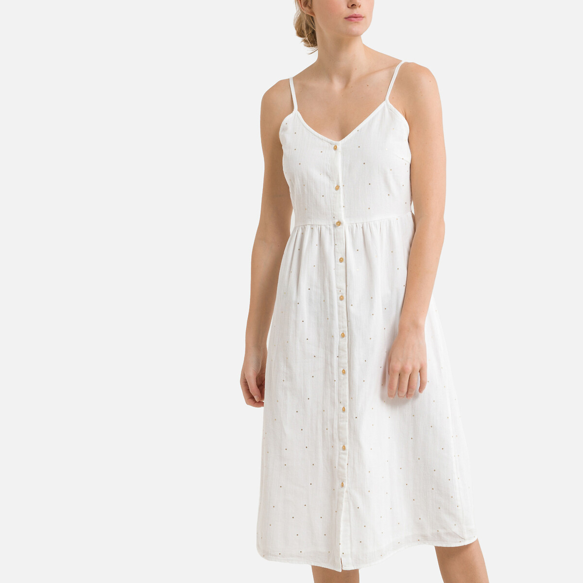 Платье PIECES Короткое с принтом в горошек на тонких бретелях XS белый, размер XS - фото 1