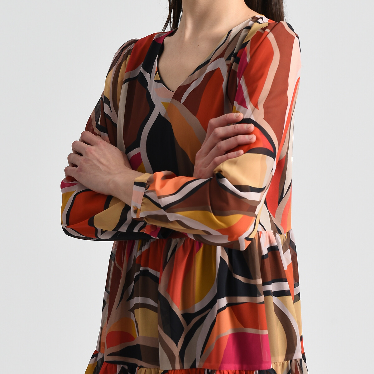 Платье С принтом и V-образным вырезом S оранжевый LaRedoute, размер S - фото 4