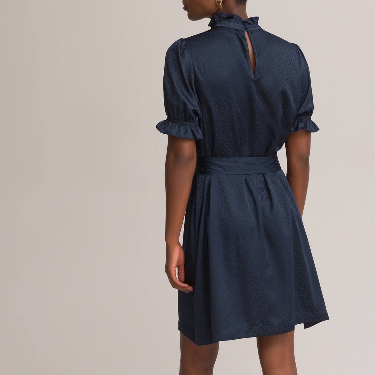 Платье LaRedoute Короткое воротник-стойка с воланом 50 синий, размер 50 - фото 4