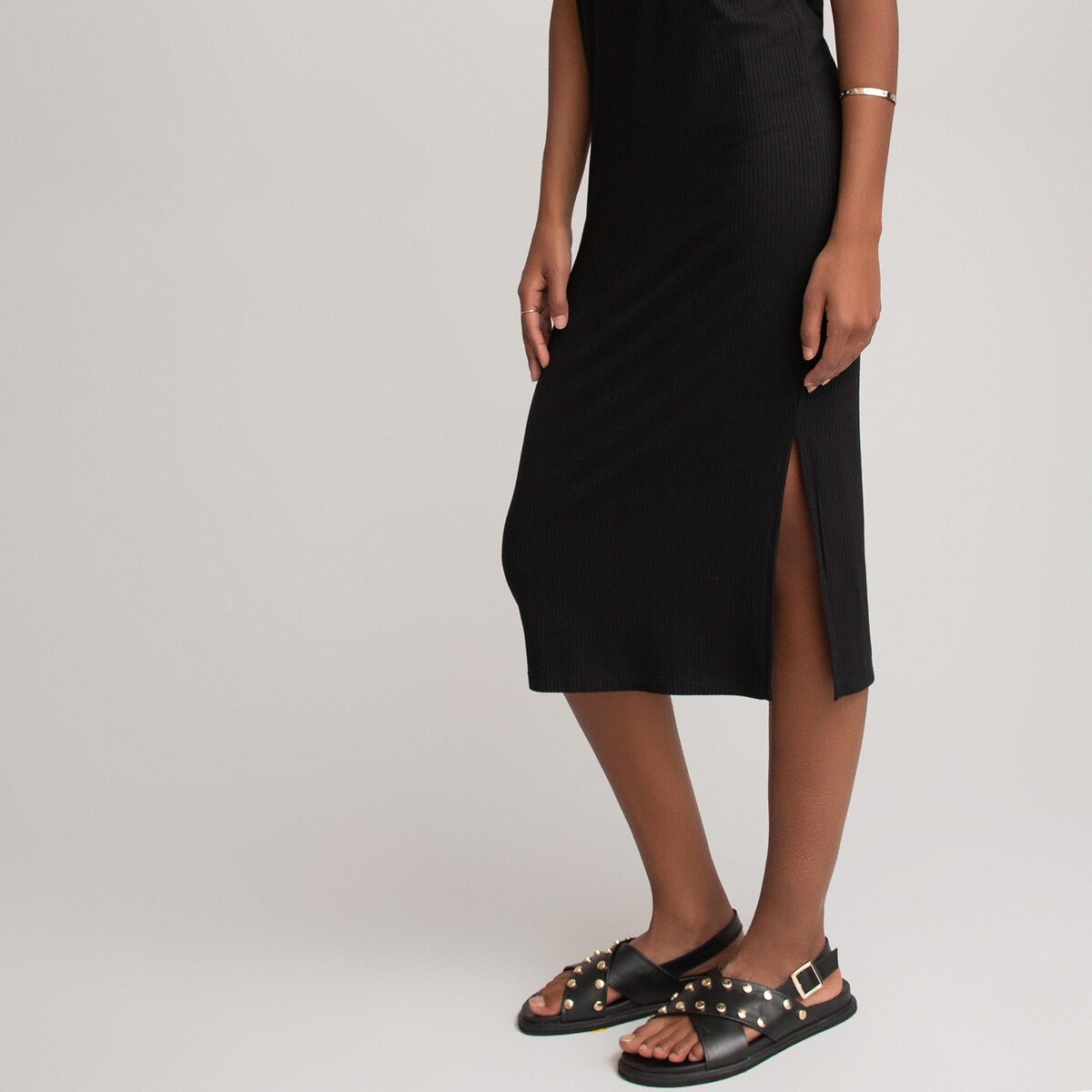 Платье LaRedoute С короткими рукавами из рифленого трикотажа стрейч S черный, размер S - фото 3