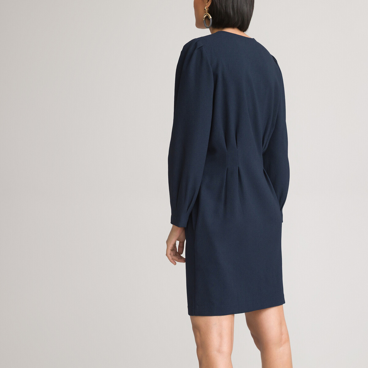 Платье LA REDOUTE COLLECTIONS Короткое с V-образным вырезом и длинными рукавами 44 синий, размер 44 - фото 4