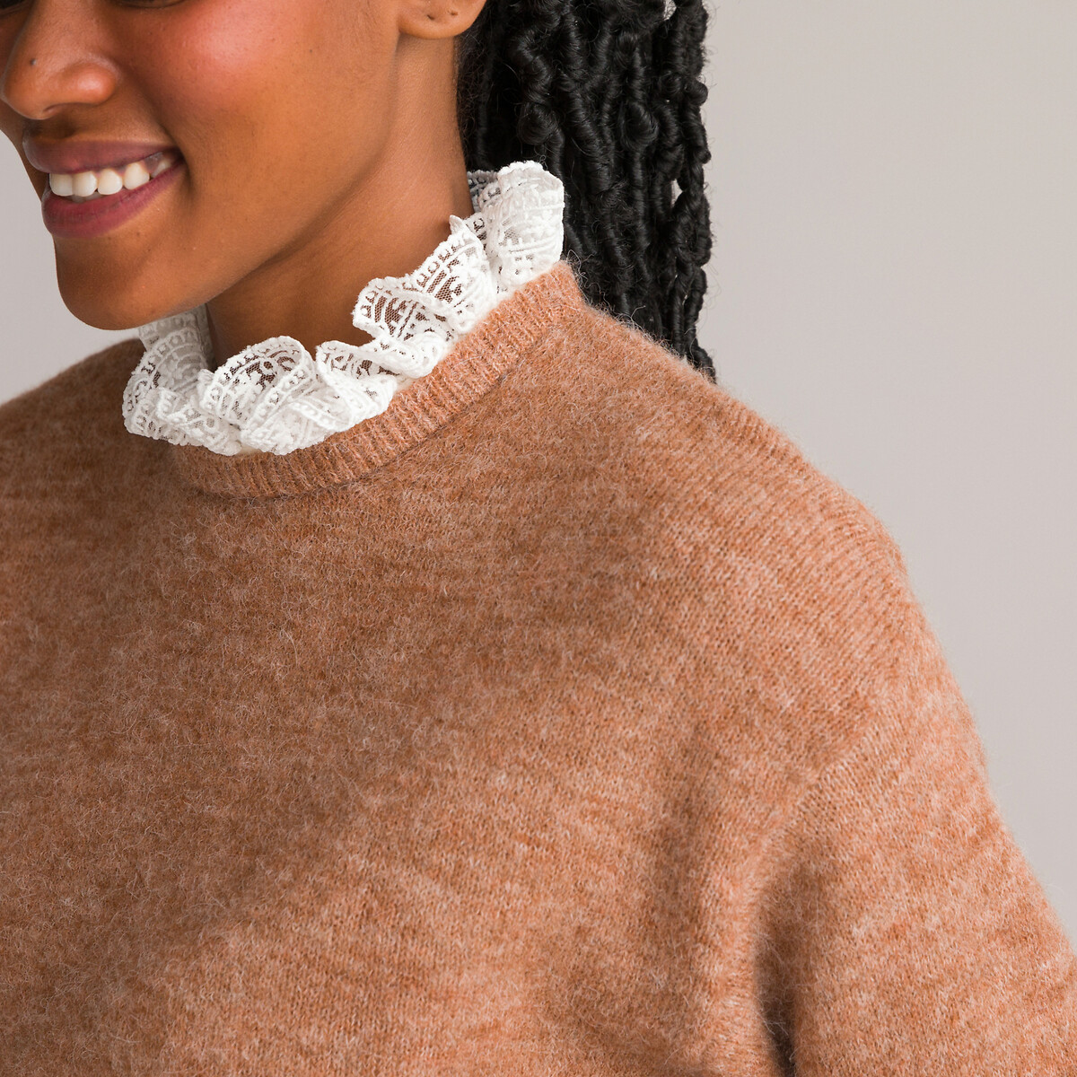 Пуловер LA REDOUTE COLLECTIONS Пуловер 2 в 1 с круглым вырезом из кружева XL каштановый, размер XL - фото 3