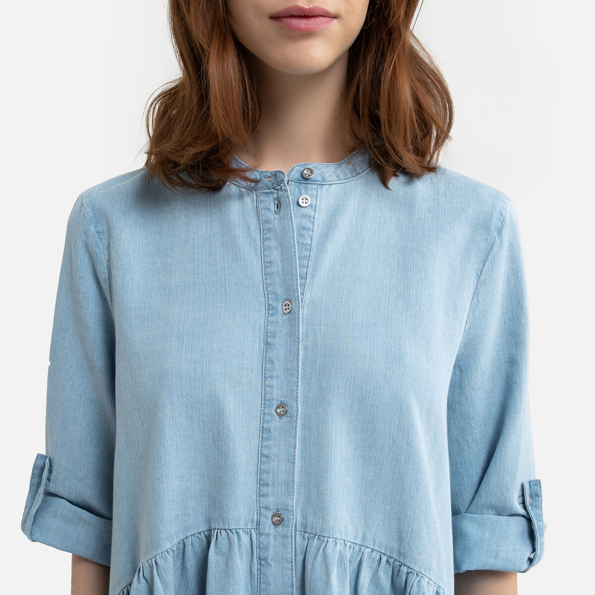 Платье-рубашка LaRedoute Из джинсовой ткани с воротником-стойкой и рукавами 34 L синий, размер L - фото 3