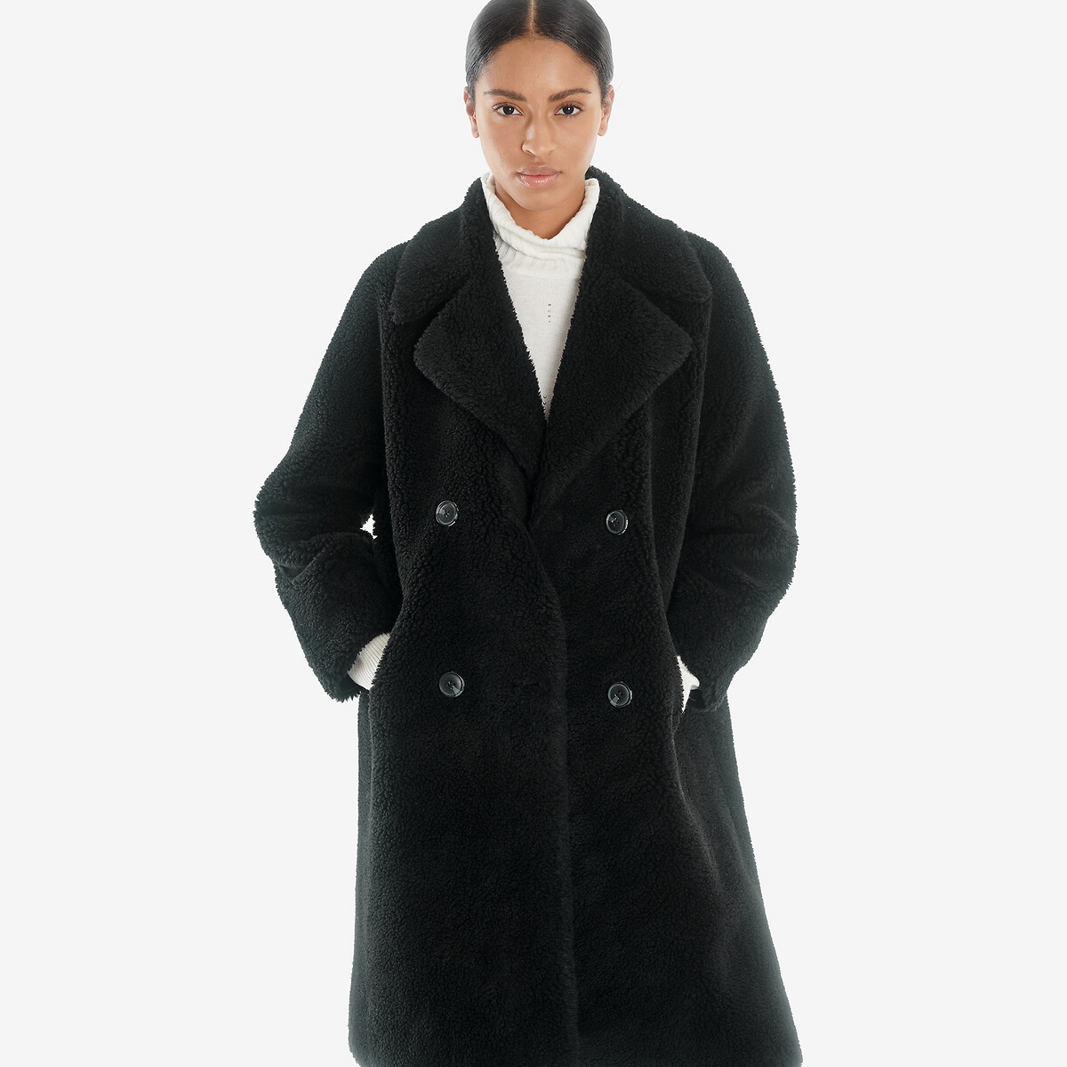 Пальто La Redoute Длинное двустороннее из искусственного меха M черный, размер M - фото 3