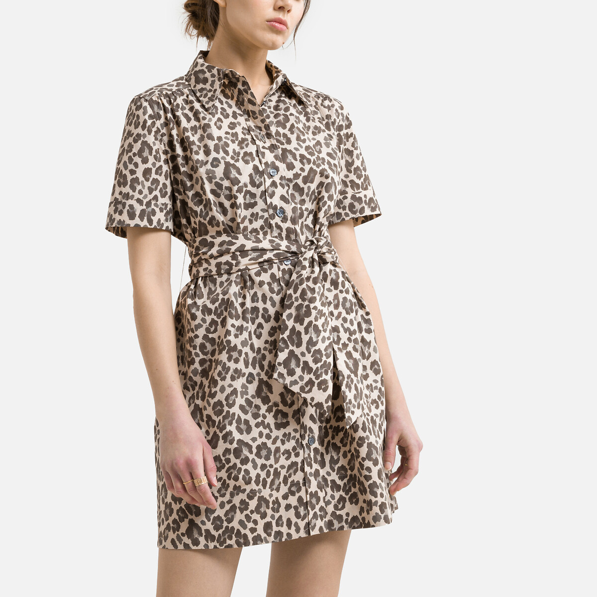 Платье-рубашка С ремешком и леопардовым принтом 44 каштановый
