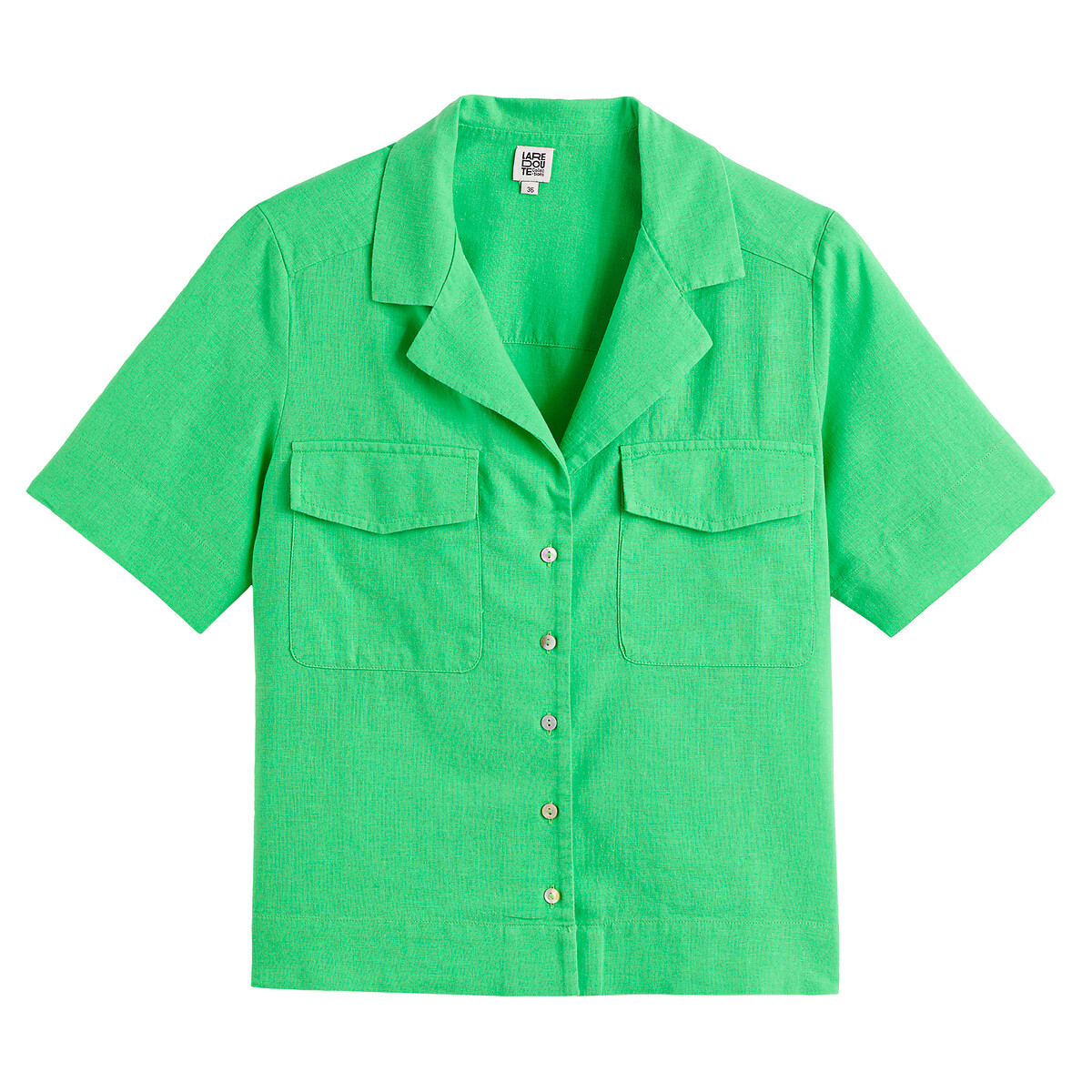 Рубашка с пиджачным воротником изо льна и хлопка  40 (FR) - 46 (RUS) зеленый LaRedoute, размер 40 (FR) - 46 (RUS) Рубашка с пиджачным воротником изо льна и хлопка  40 (FR) - 46 (RUS) зеленый - фото 5
