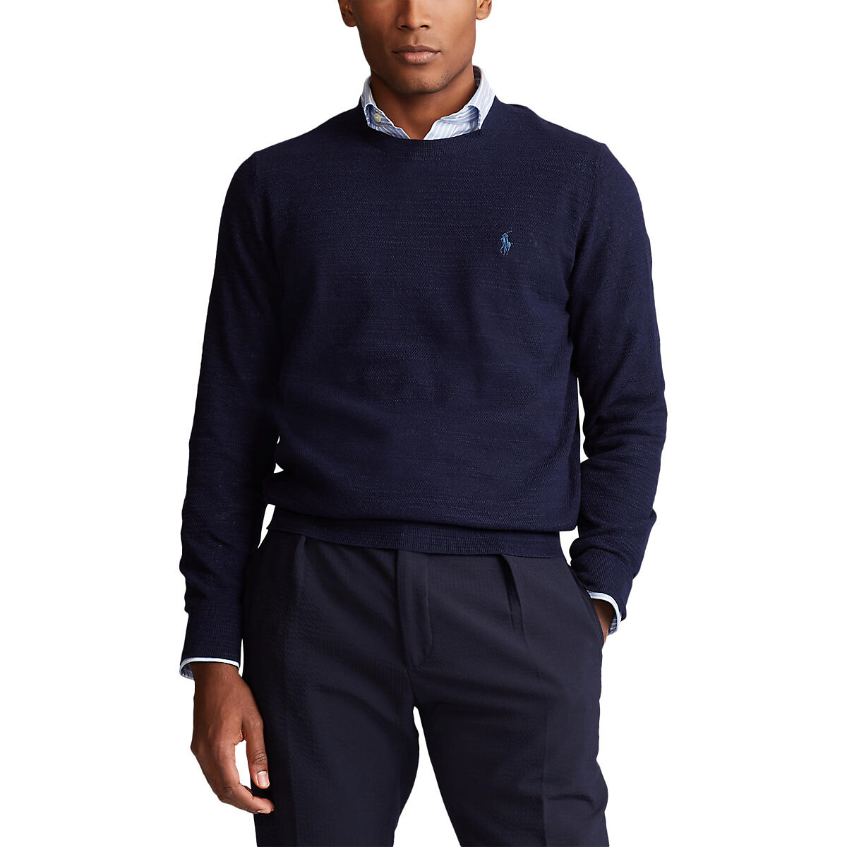 Пуловер POLO RALPH LAUREN С круглым вырезом из хлопкового трикотажа XL синий, размер XL