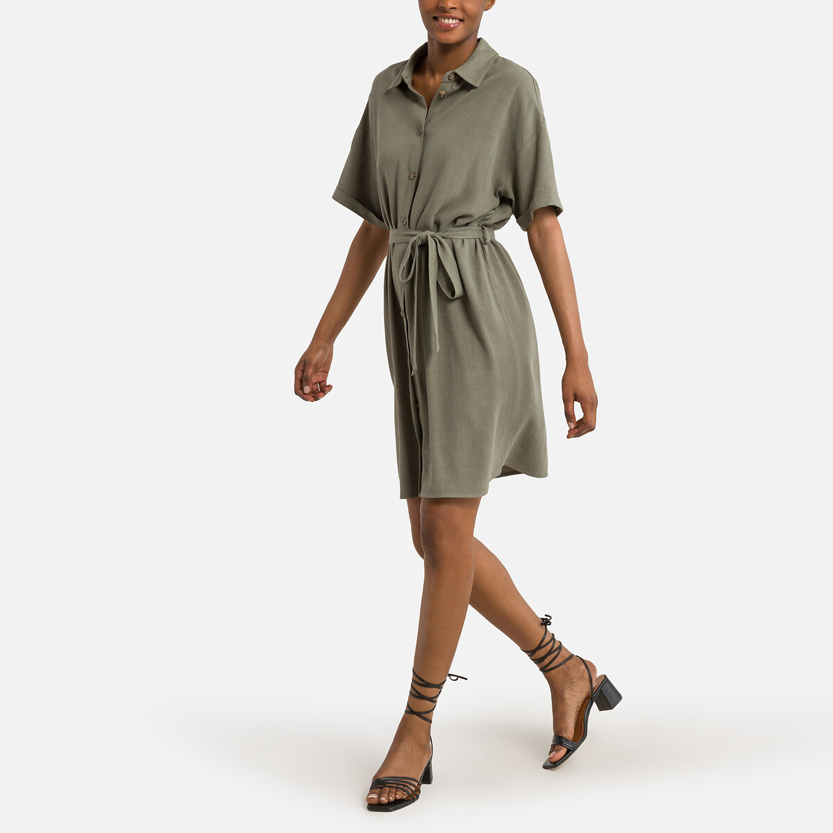 Платье-рубашка С завязками S зеленый LaRedoute, размер S - фото 2