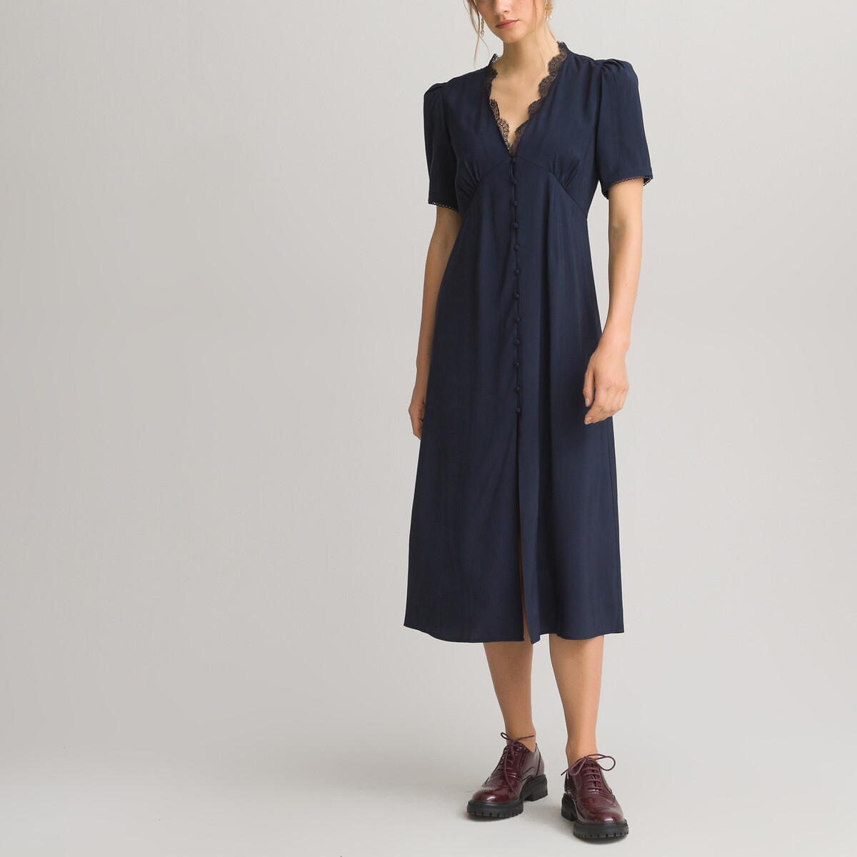 Платье LaRedoute Длинное V-образный вырез короткие рукава 40 синий, размер 40 - фото 2