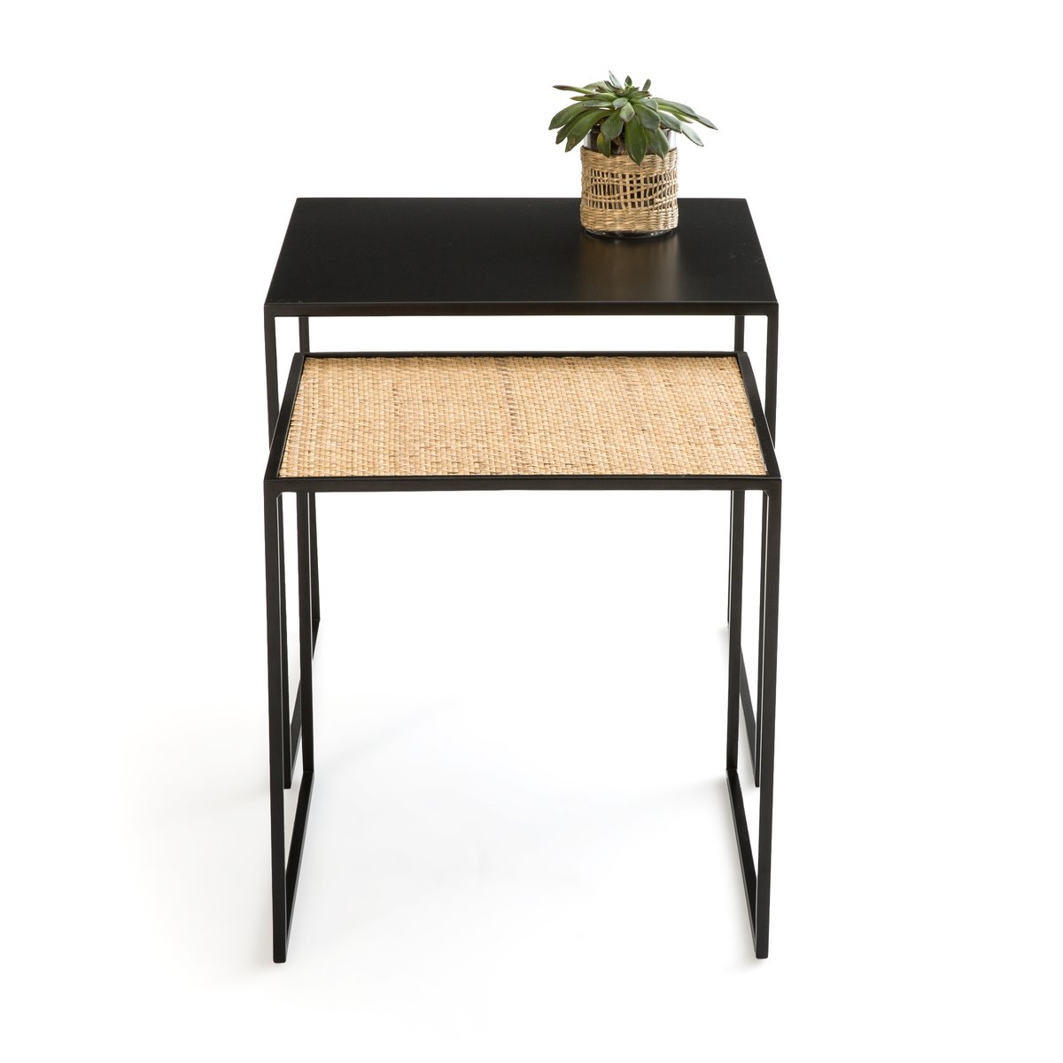 Комплект из двух журнальных столов Из металла и плетеного материала Rosali единый размер черный