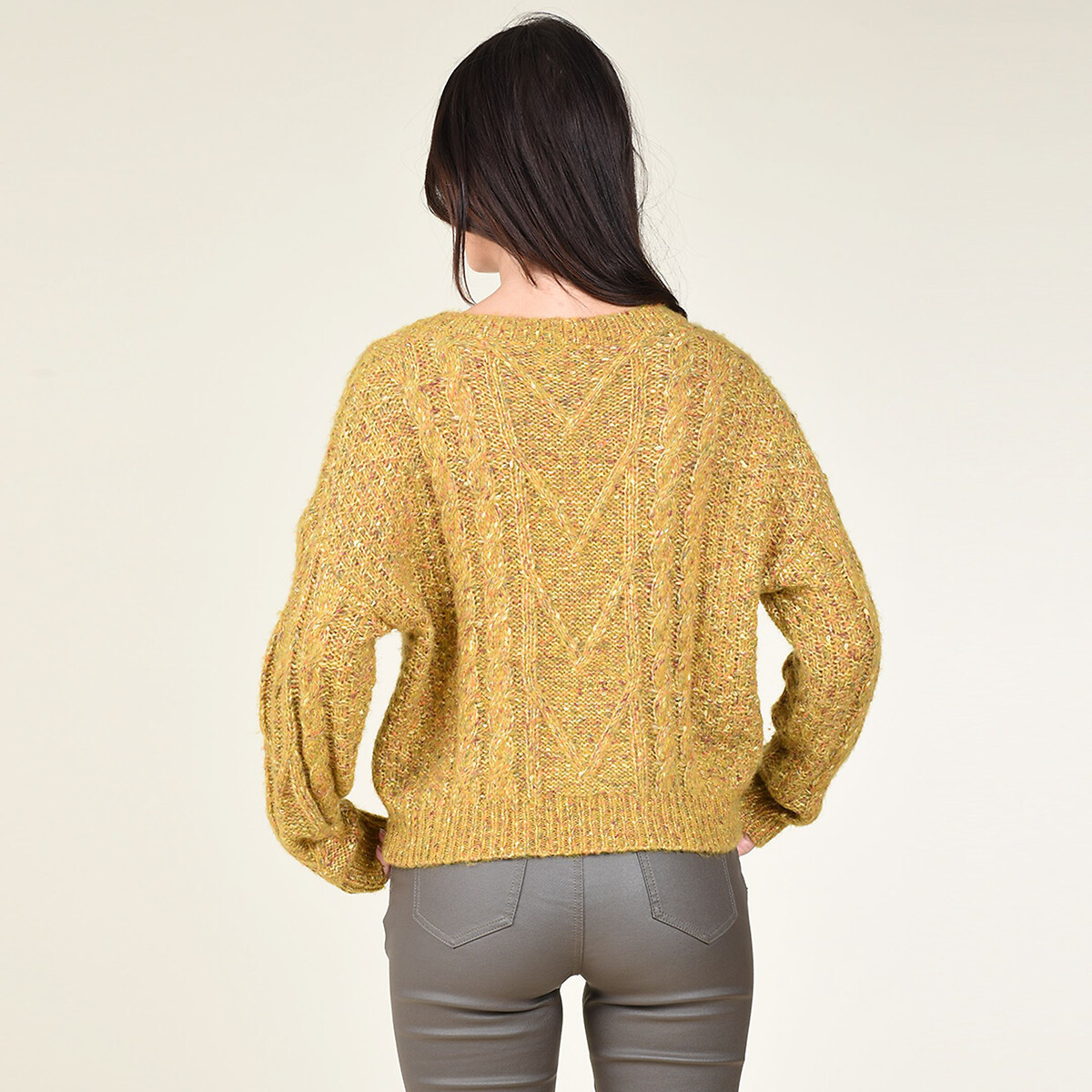 Пуловер MOLLY BRACKEN Из трикотажа меланж с V-образным вырезом XL желтый, размер XL - фото 3