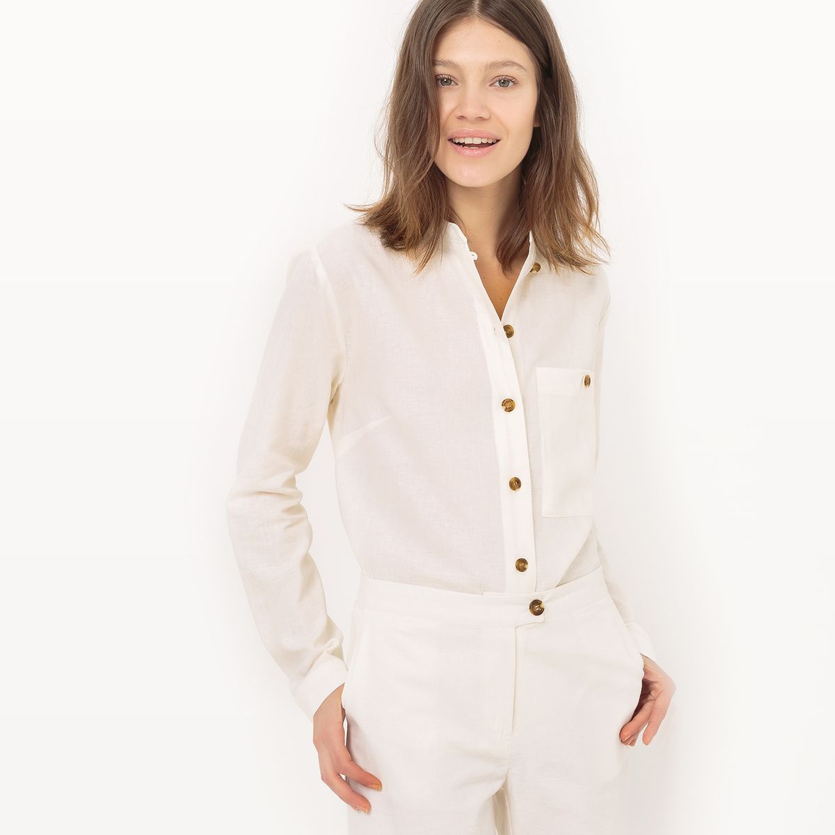 Chemise col mao, lin