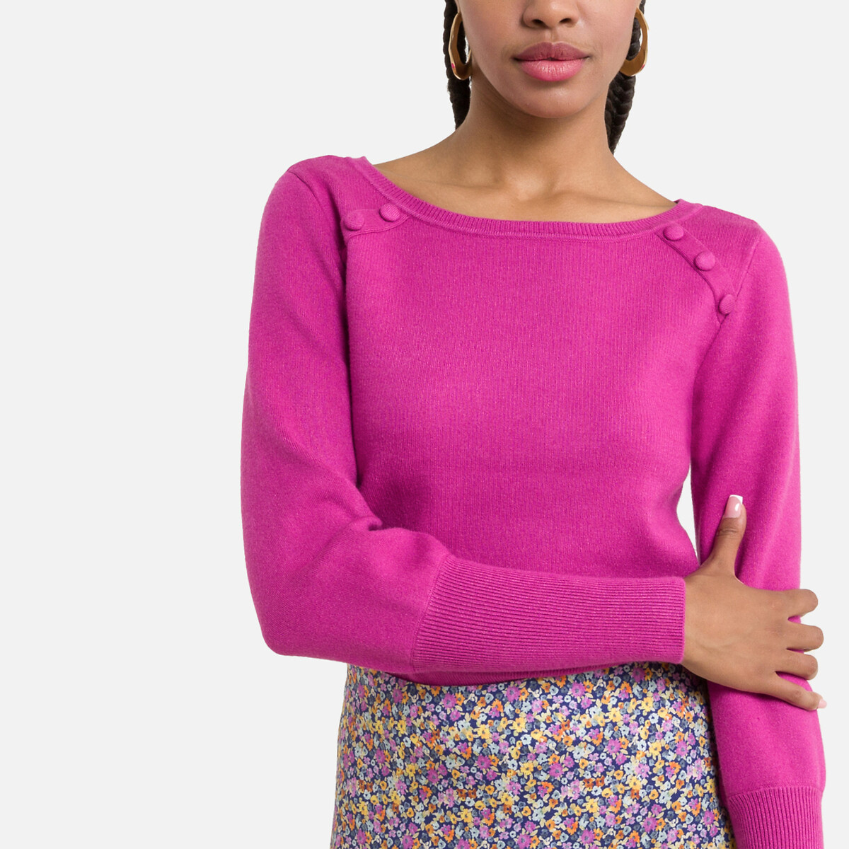 Пуловер VILA С вырезом-лодочка пуговицы на плечах M розовый, размер M - фото 3