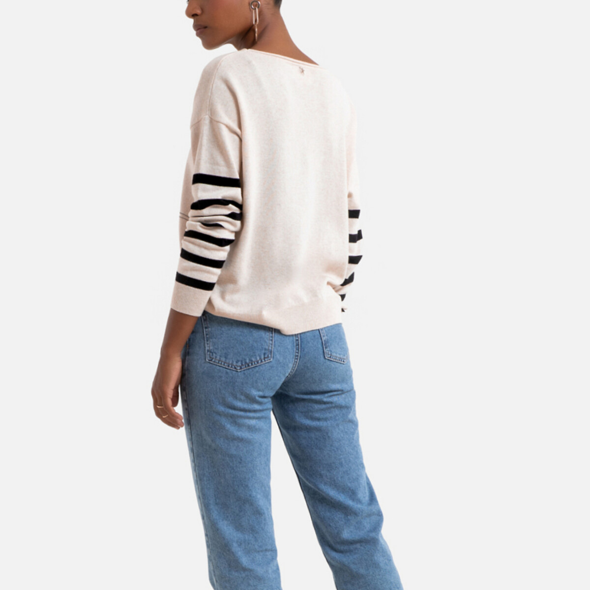 Пуловер La Redoute С круглым вырезом и длинными рукавами L бежевый, размер L - фото 3
