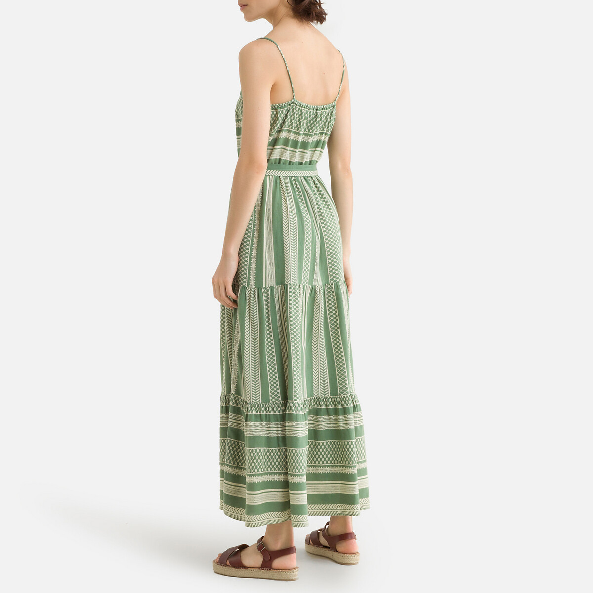 Платье LaRedoute Длинное в полоску на тонких бретелях XS зеленый, размер XS - фото 4