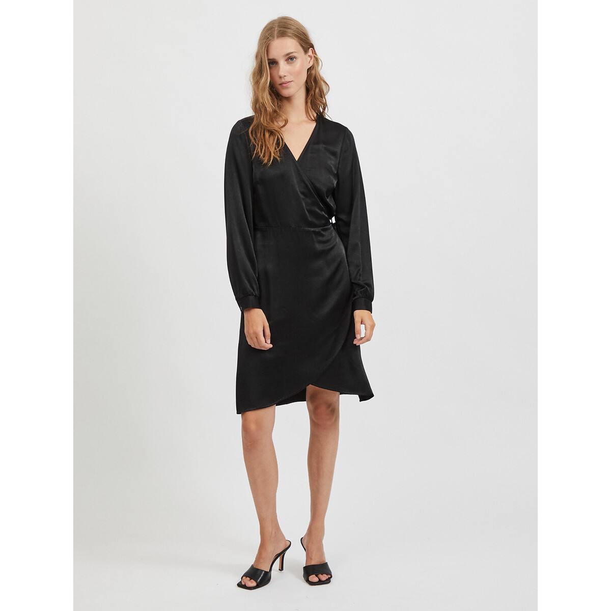 Платье LaRedoute С запахом из сатина 40 черный, размер 40 - фото 2
