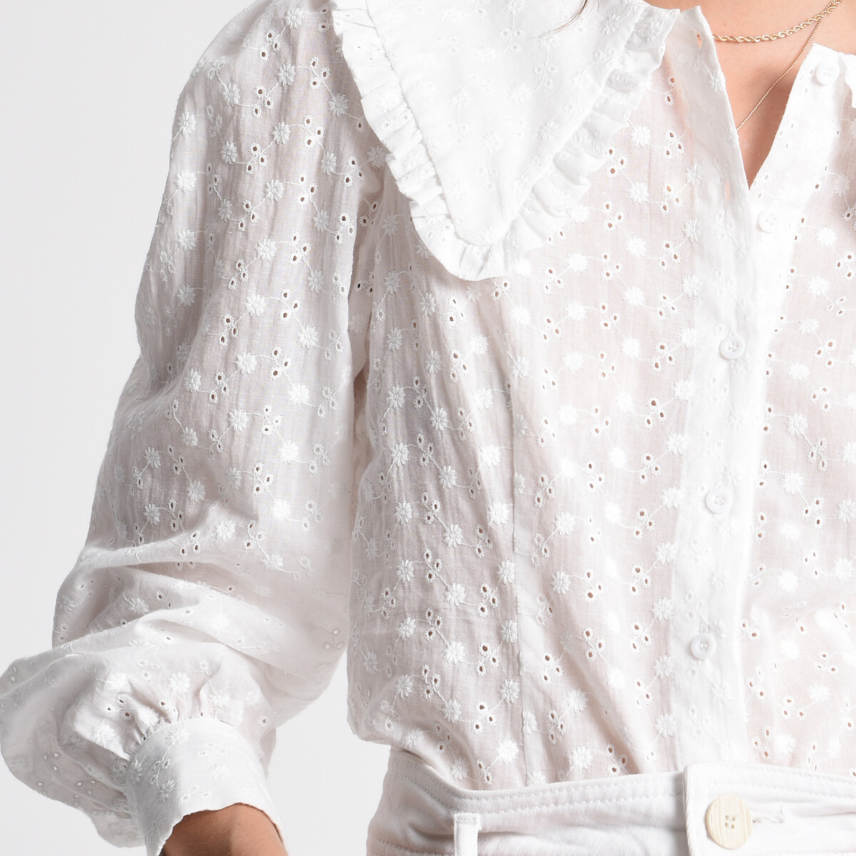 Блузка MOLLY BRACKEN С английской вышивкой и отложным воротником M белый, размер M - фото 3
