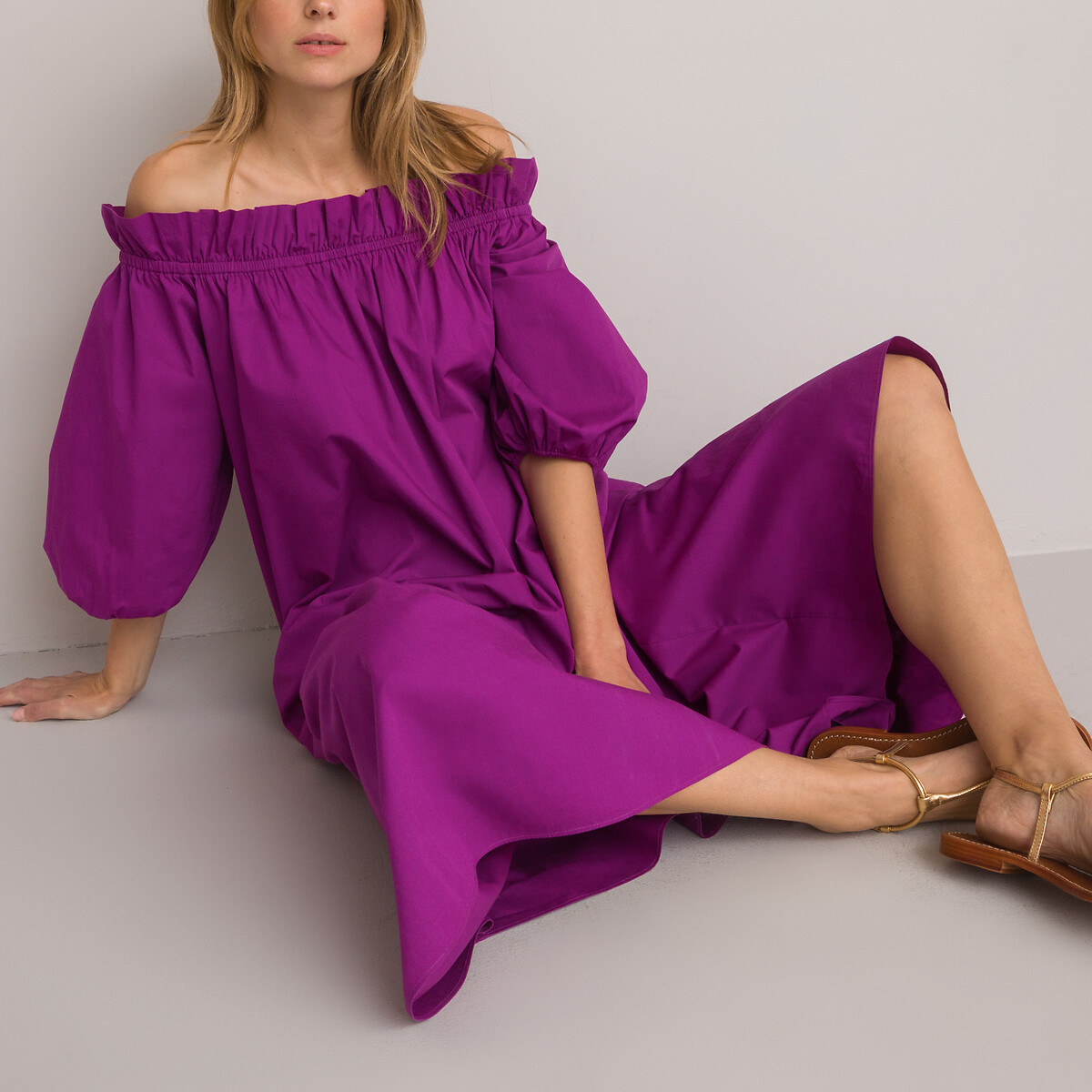 Платье Длинное круглый вырез короткие рукава с напуском 54 фиолетовый LaRedoute, размер 54 - фото 2