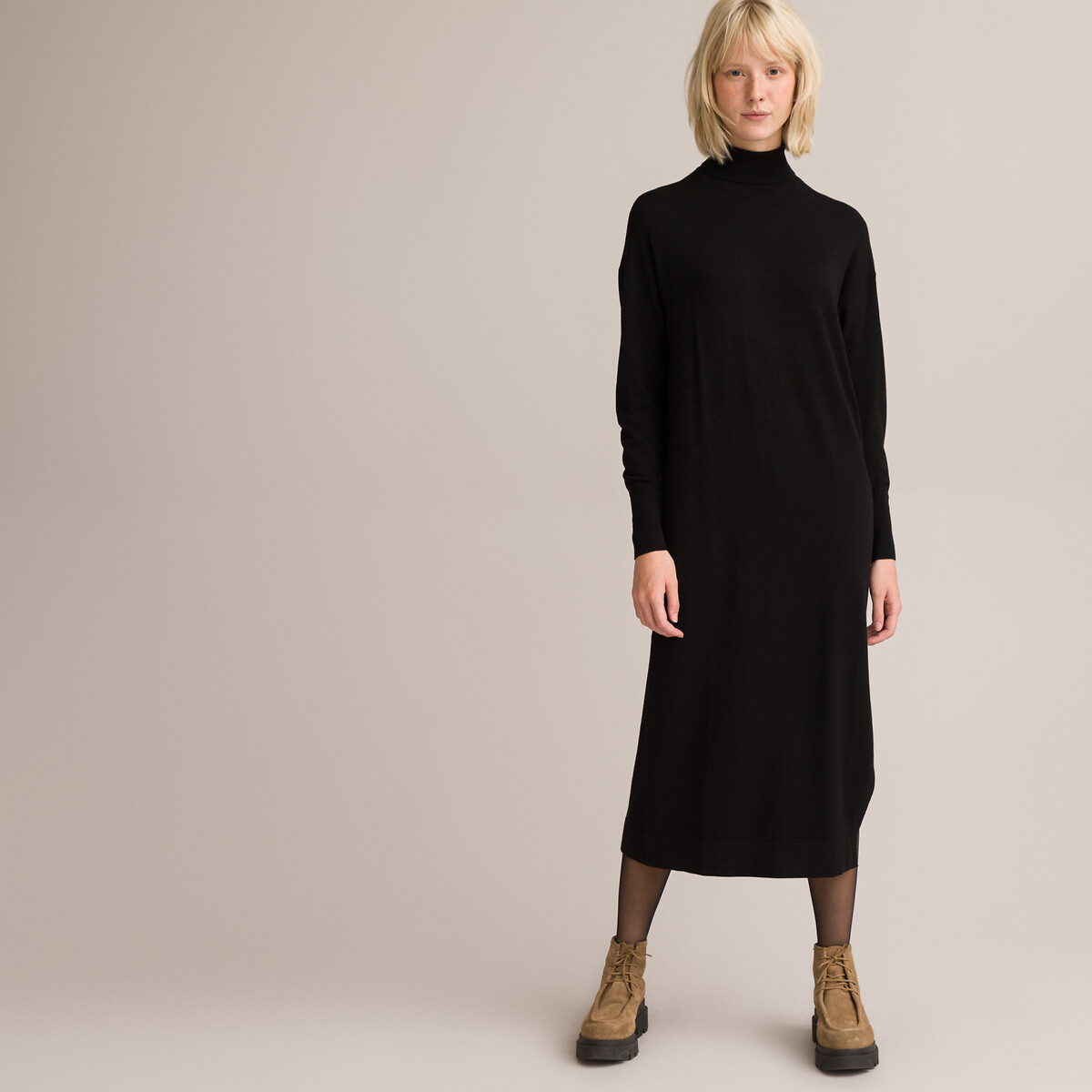 Платье-пуловер С высоким воротником длина миди L черный LaRedoute, размер L - фото 2