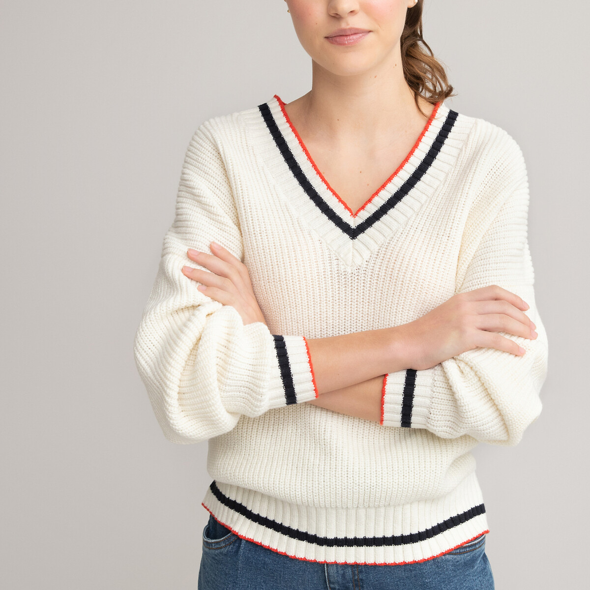 Пуловер С V-образным вырезом из плотного трикотажа 10-18 лет 16 лет - 162 см бежевый