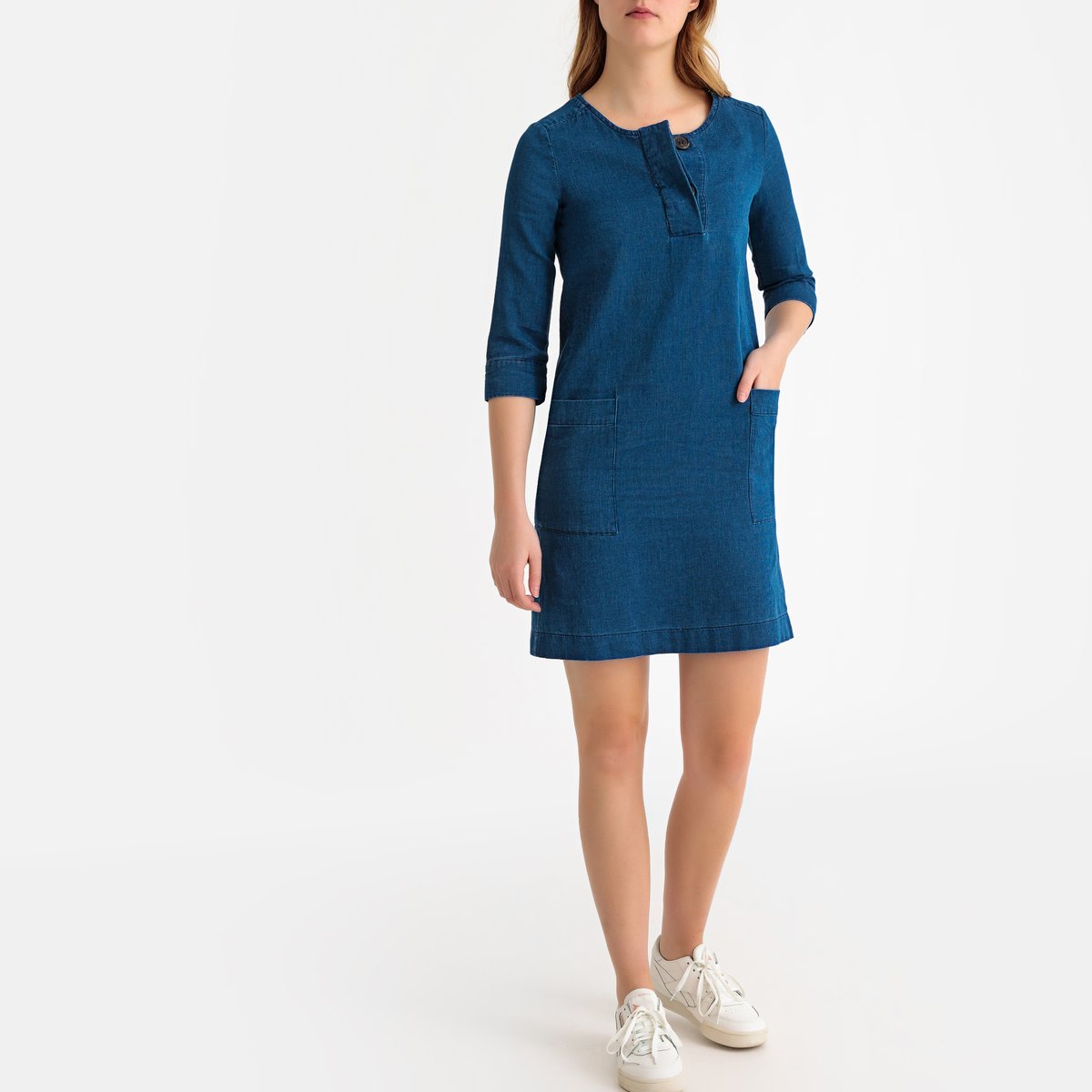 Платье La Redoute Прямое короткое с рукавами 40 (FR) - 46 (RUS) синий, размер 40 (FR) - 46 (RUS) Прямое короткое с рукавами 40 (FR) - 46 (RUS) синий - фото 2