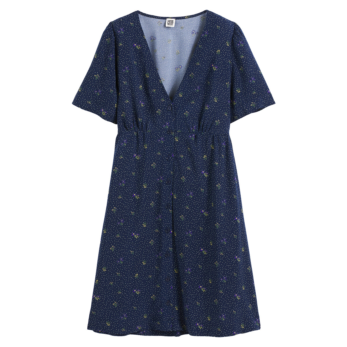 Платье короткое расклешенное с принтом V-образным вырезом  56 синий LaRedoute, размер 56 - фото 5