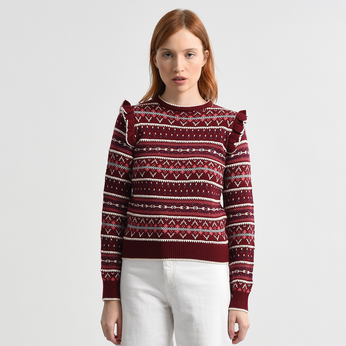 Пуловер С плечиками с воланами оригинальная вышивка XS красный