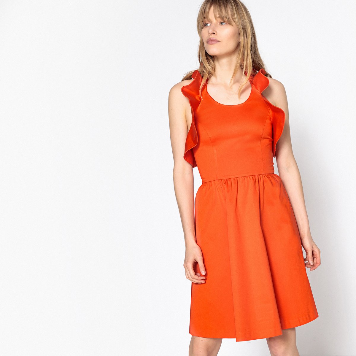 Платье La Redoute Расклешенное с открытой спинкой и воланами 44 (FR) - 50 (RUS) оранжевый, размер 44 (FR) - 50 (RUS) Расклешенное с открытой спинкой и воланами 44 (FR) - 50 (RUS) оранжевый - фото 4