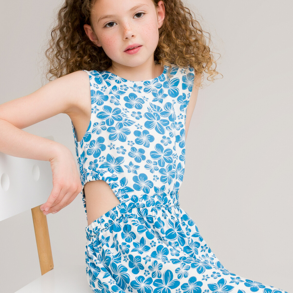 Платье LaRedoute Струящееся без рукавов с принтом гавайи 3-12 лет 4 года - 102 см синий, размер 4 года - 102 см - фото 2