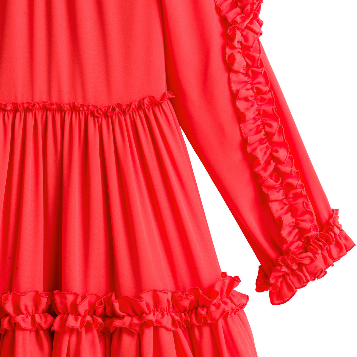 Платье LaRedoute Короткое с воротником с воланом длинные рукава 50 красный, размер 50 - фото 3