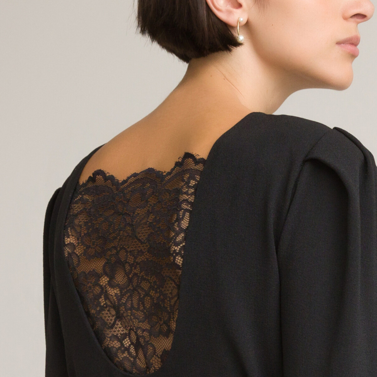 Платье LaRedoute Прямое короткое с круглым вырезом и длинными рукавами 48 черный, размер 48 - фото 3