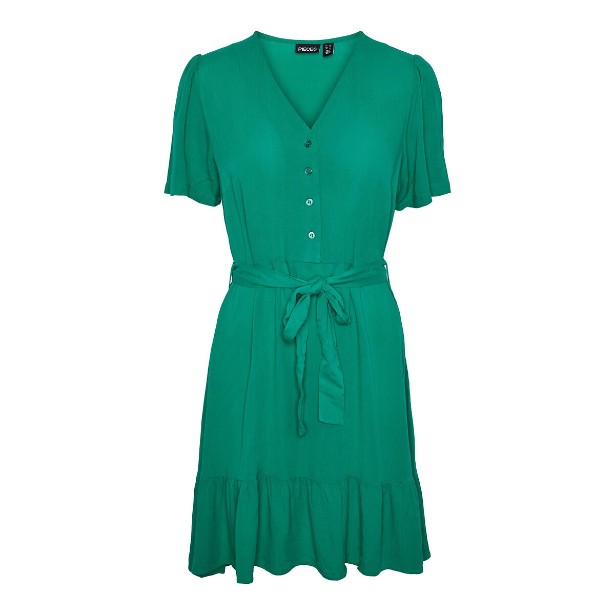Платье короткое с V-образным вырезом с завязками  XL зеленый LaRedoute, размер XL - фото 5
